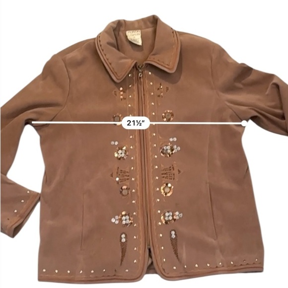 Vintage Allison Daley Women’s 10 Brown Embroidered Zip Jacket Sequins + Pockets - Picture 2 of 14